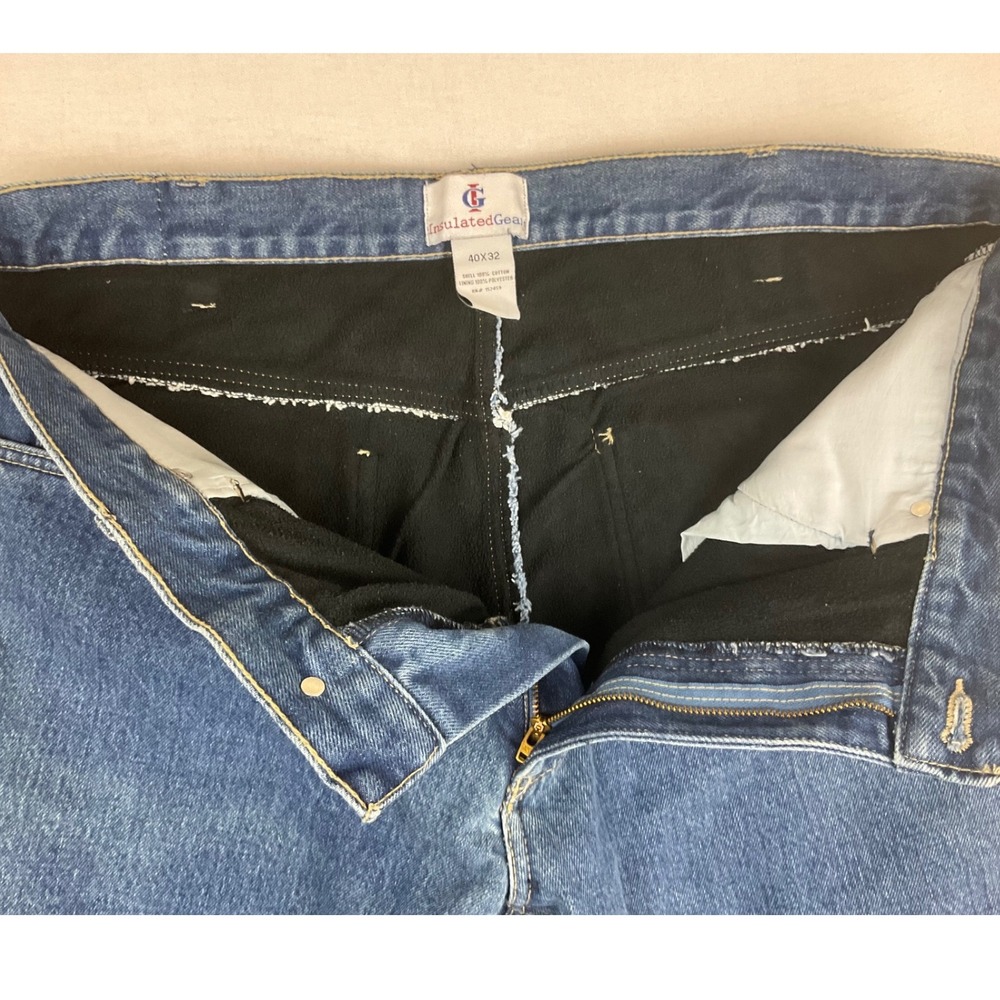 Insulated Gear Mens Jeans 40x32 (fits 40x31) Blue Fleece Lined Denim Work Pants - Picture 5 of 13